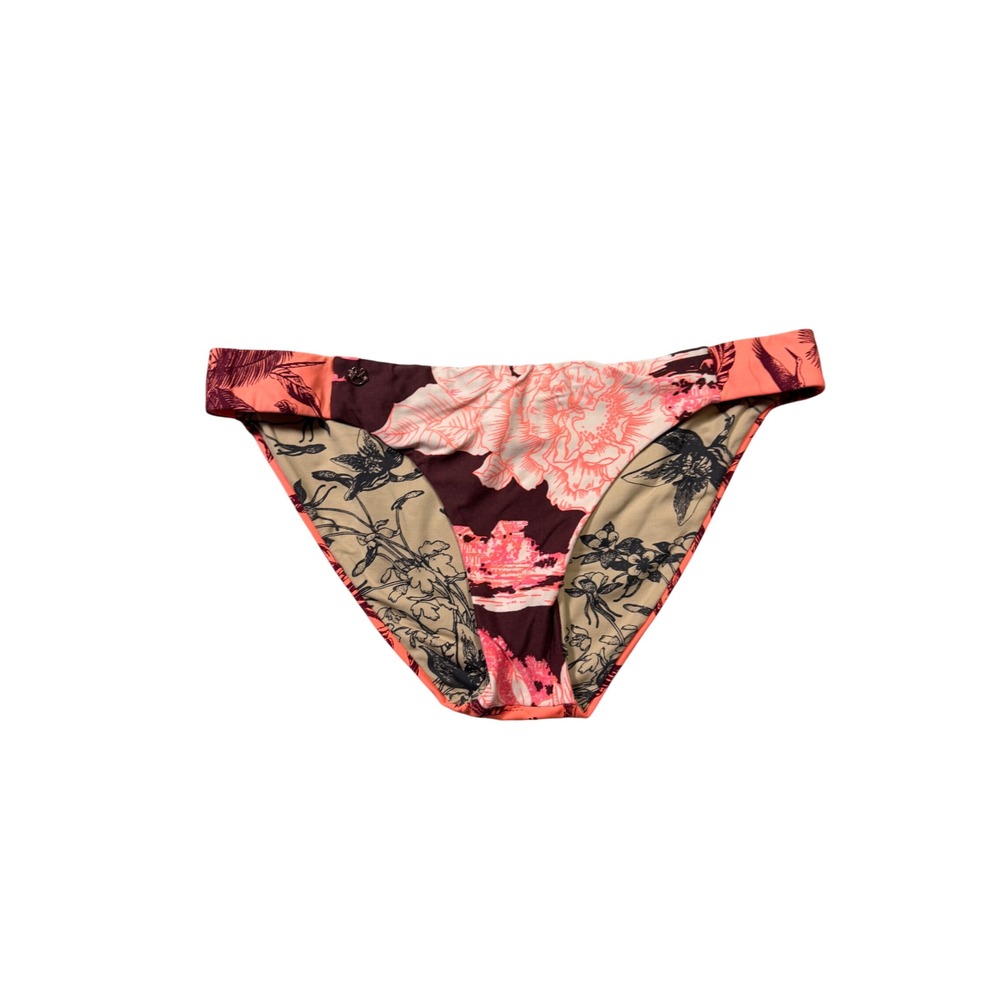 Maaji Reversible Bikini Bottoms Large Tropical Floral Coral Print Swimwear